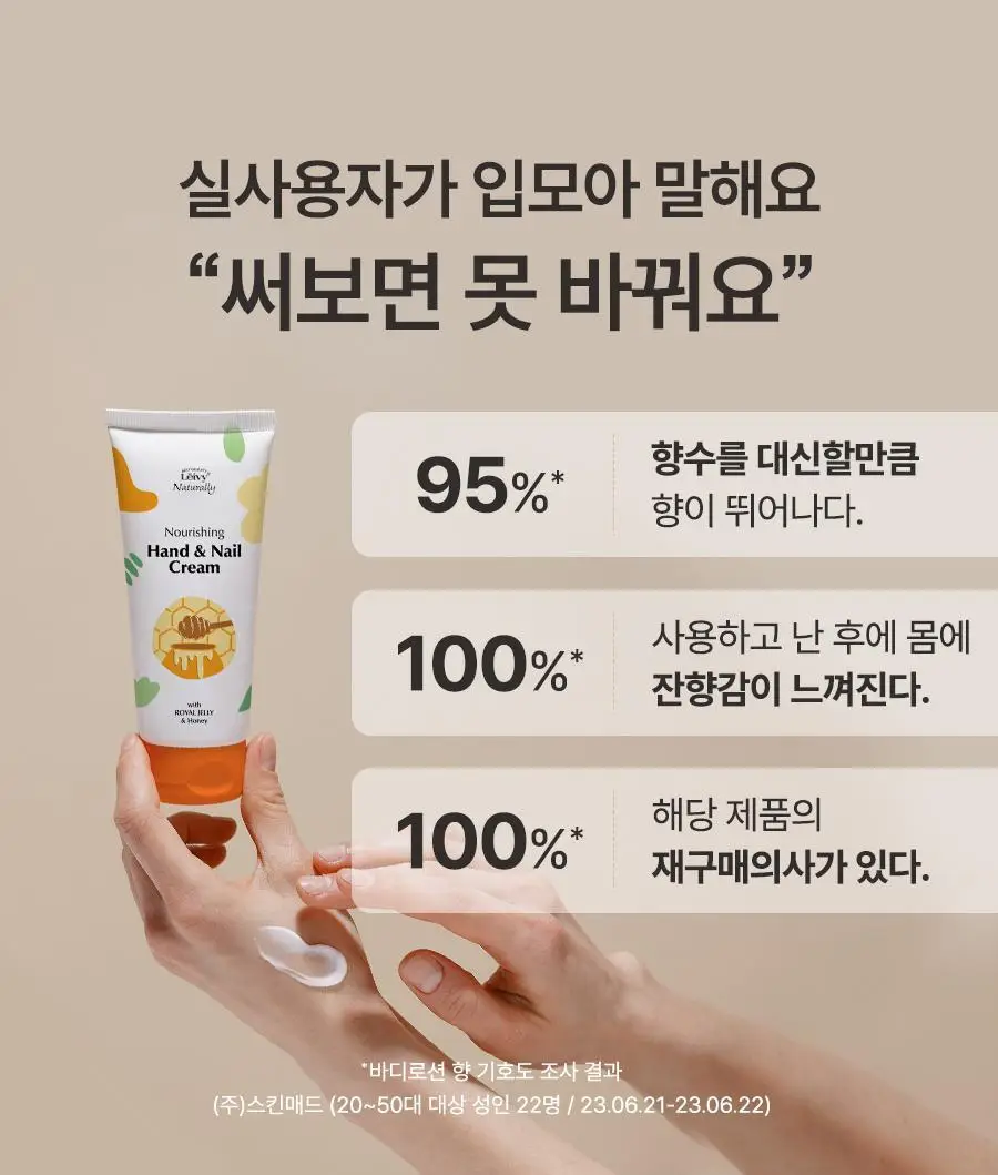 [1초 흡수]레이비 퍼퓸 핸드앤네일크림 50ml 3종 택1 (산양유/라벤더/로얄젤리) 상세페이지 5